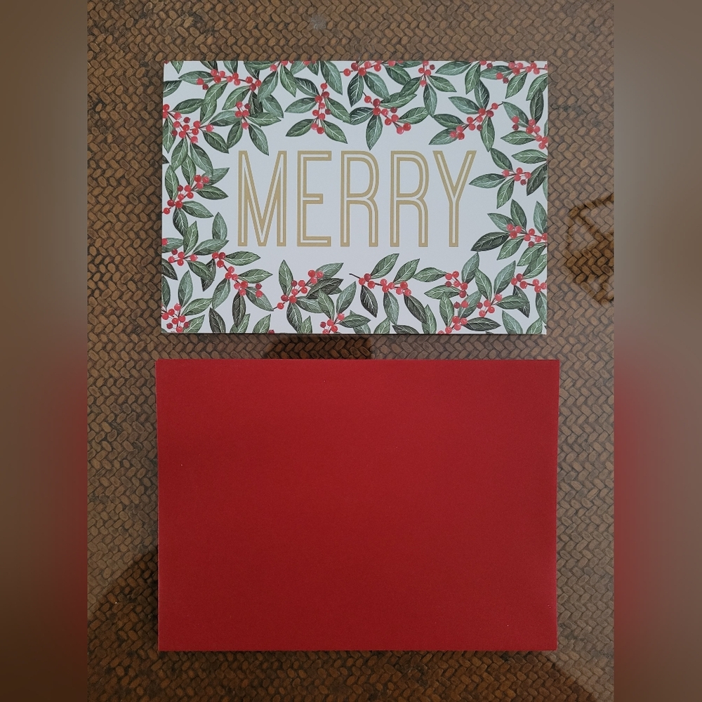 15/$22 Elegant Merry Holiday Card with Red and Green Design